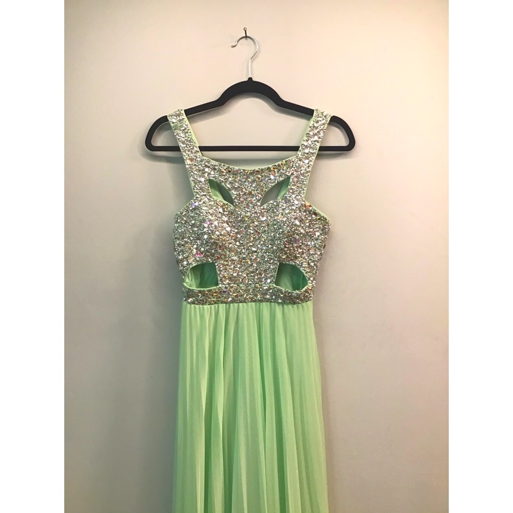 Betsy&Adam Formal Light Green Bling Prom Dress